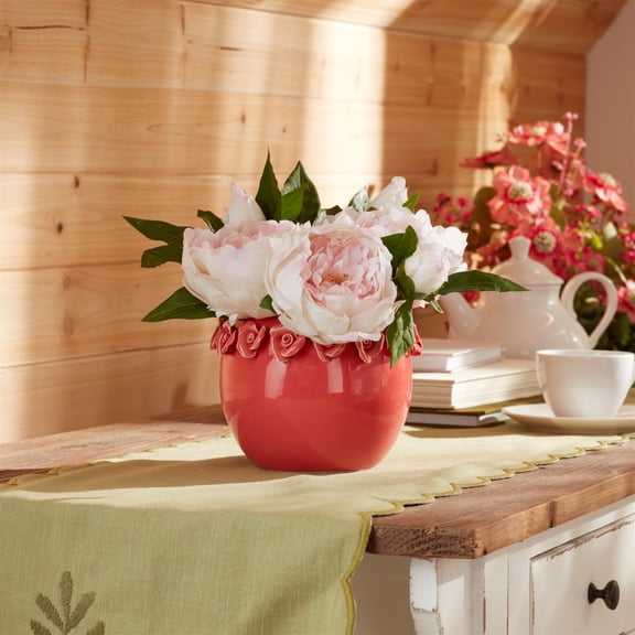 Melrose Floral Stoneware Bud Vases - 6.5" - Pink - Set of 2