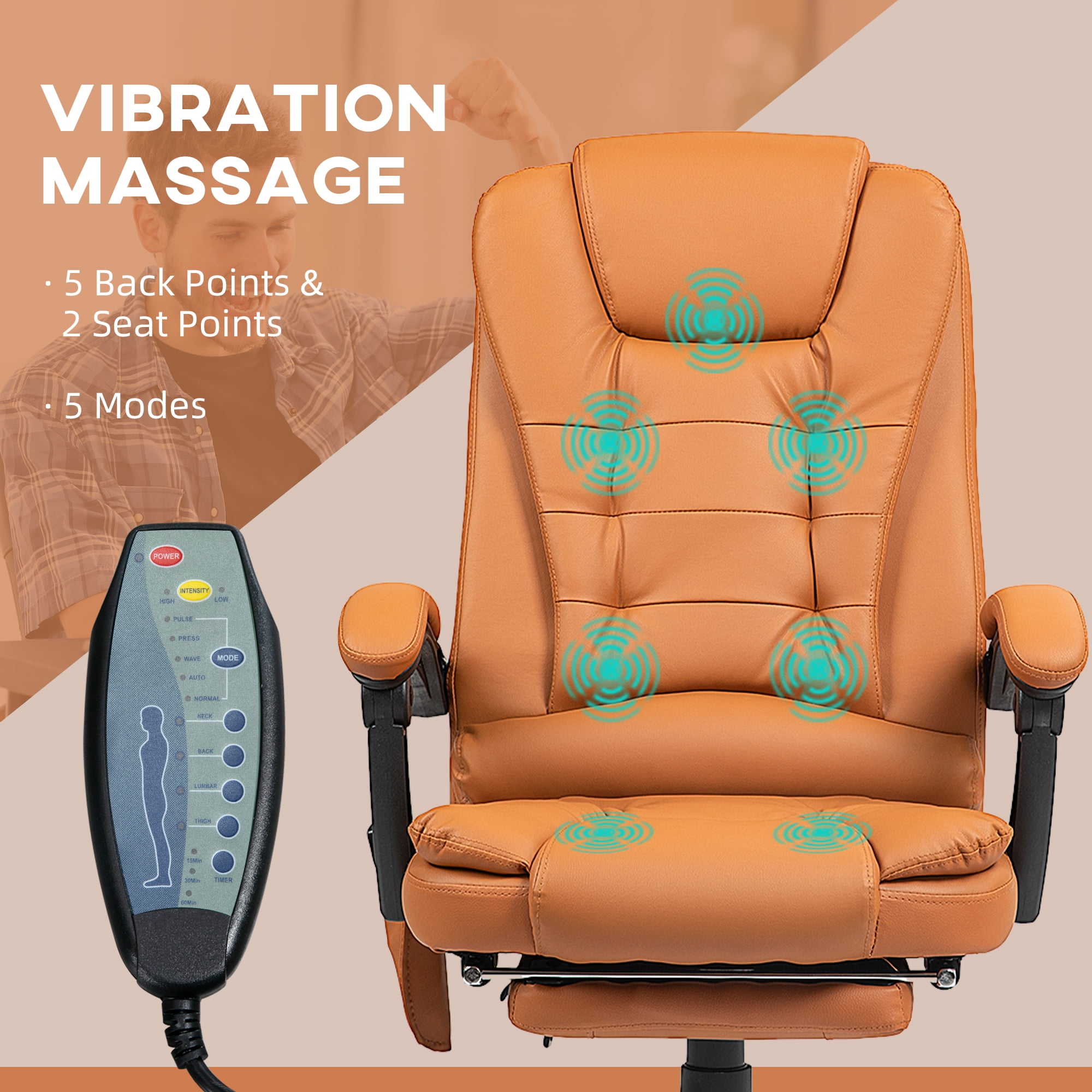 Vinsetto 7-Point Vibrating Massage Office Chair with High Back Light Brown