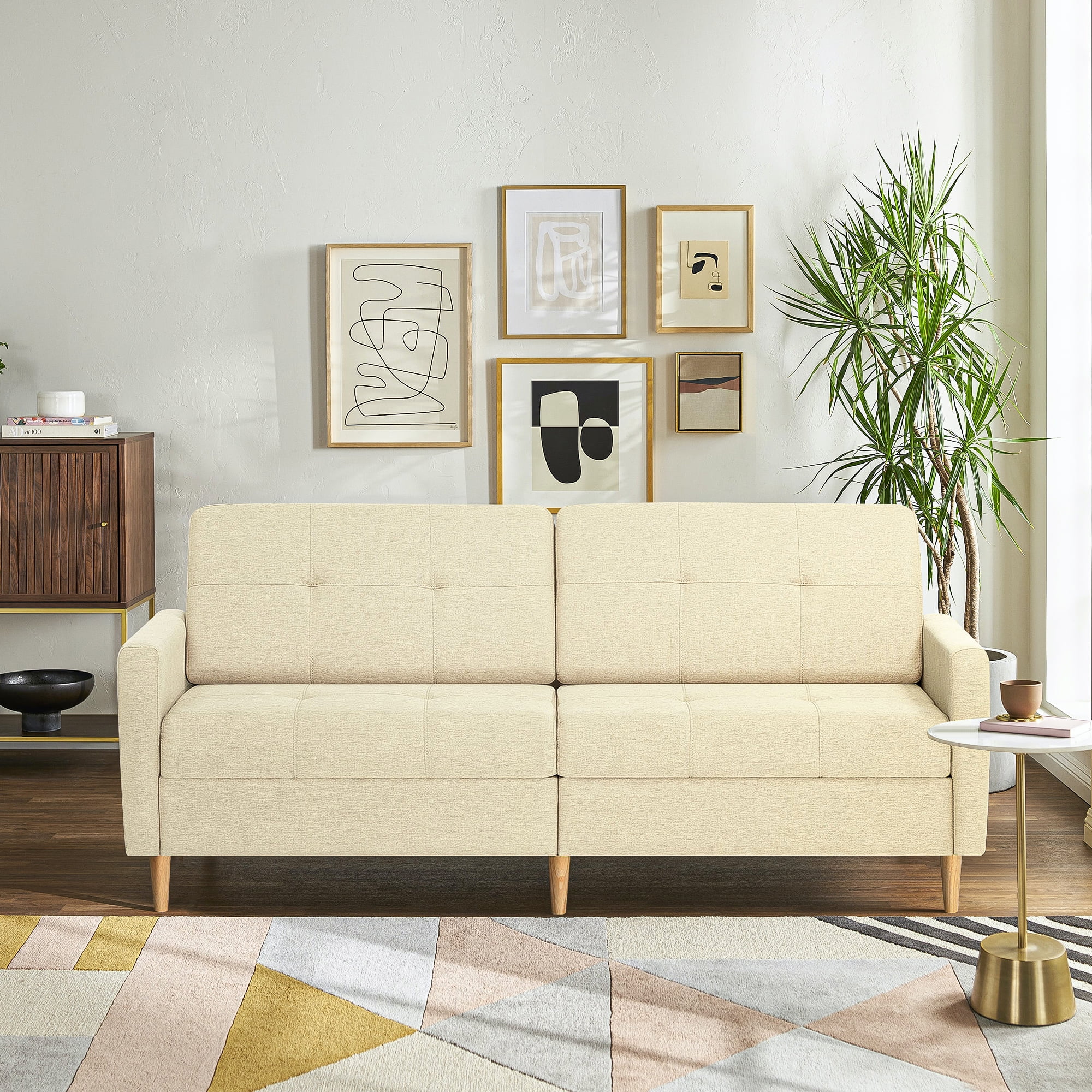 Spaco Linen Fabric Sofa Bed Mordern Convertible Loveseat Couch For Living Room, Beige Spaco Linen Fabric Sofa Bed Mordern Convertible Loveseat Couch For Living Room, Beige