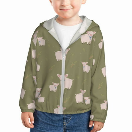 

Sun Hoodie for Kids Parent-Child Cute Pig Green Long Sleeve Swim Fishing Shirts Sun Protection Zip Up Jacket Clothing Athletic Hoodie