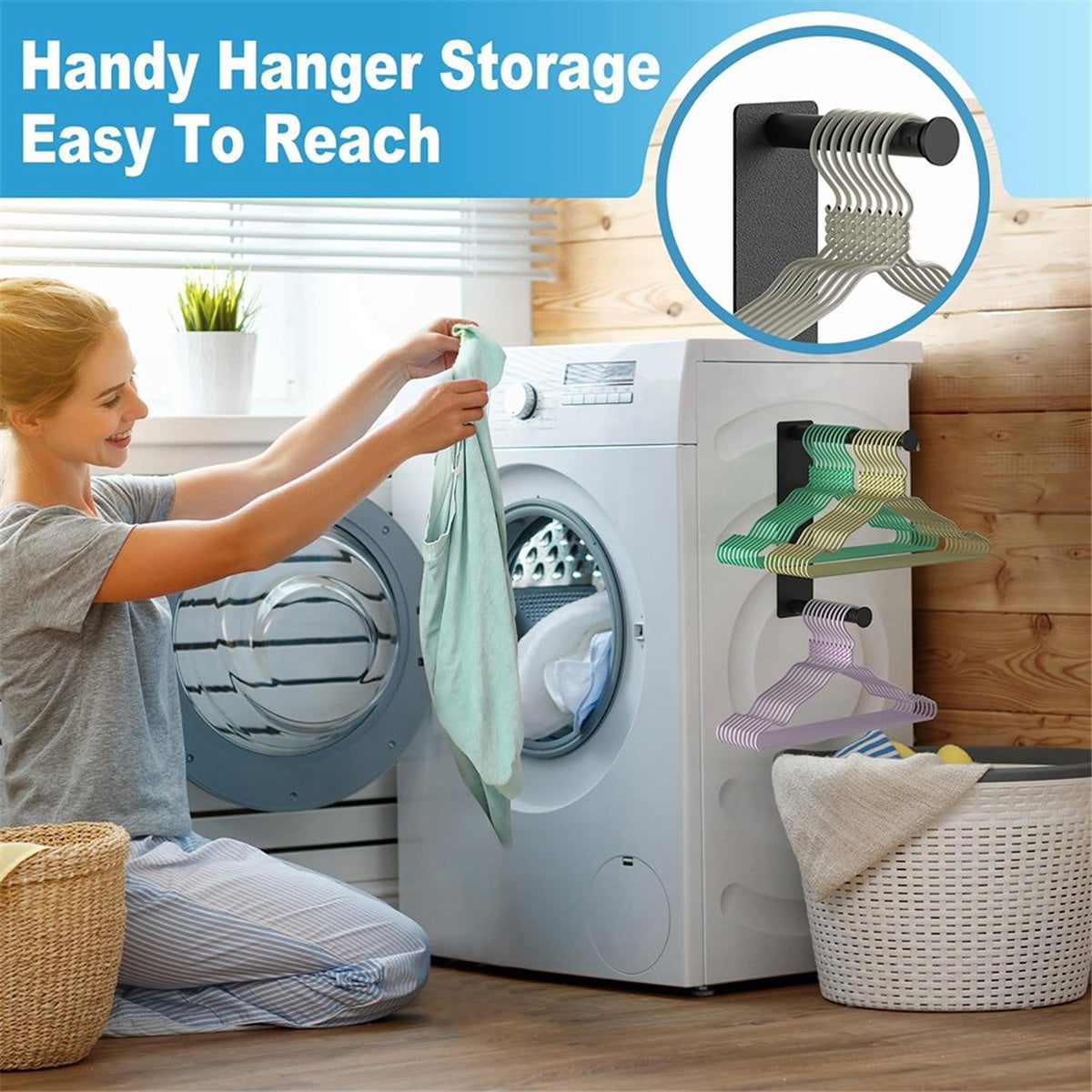 Hanger Organizer Stacker, Magnetic Hanger Holder, Extendable Hanger Storage Rack for Washing Machine Closet Laundry Room