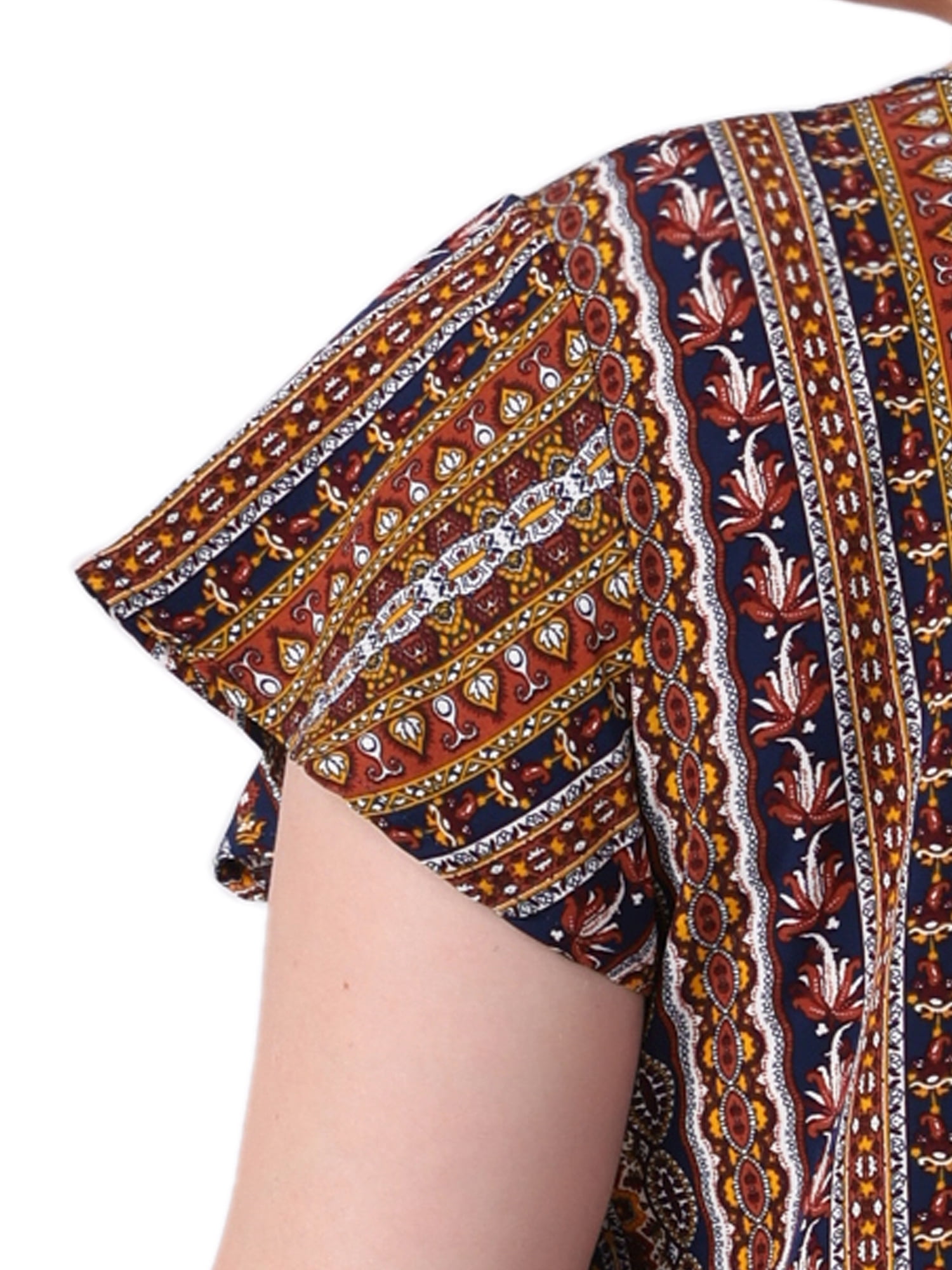 Women's Plus Top Boho Floral Printed Round Neck Ruffle Sleeve Blouses Shirts 4X Orange