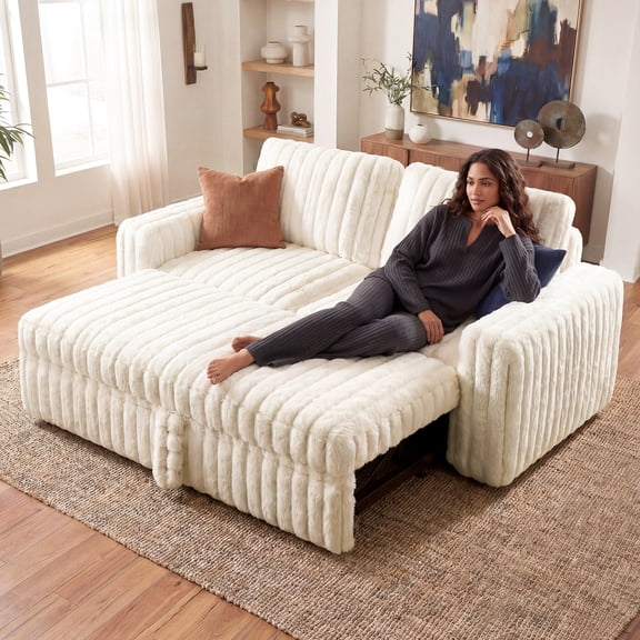 Marrber 55.8" Modern Corduroy Upholstered Convertible Loveseat for Living Room, White