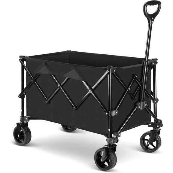 Collapsible Wagon Cart Folding Trolley Cart with All-Terrain Wheels and Telescoping Handle 140L and 300LBS Load Capacity