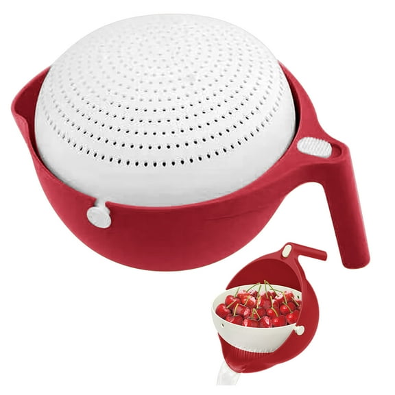 Double Drain Basket Bowl Rice Washing Kitchen Sink Strainer Noodles Vegetables Fruit Kitchen Gadget Colander Household Tableware/ Fruit And Vegetable Filter Bowl Red A