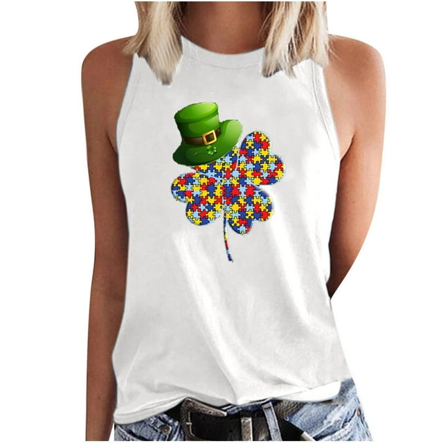 Pompotops T-shirt Sans Manches Décontracté Imprimé pour Femmes, Col Rond, Printemps Automne