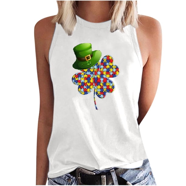 Camiseta sin mangas de primavera y otoño con cuello redondo suelto informal estampado para mujer Fridja qr1573