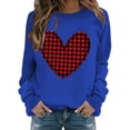 thumbnail image 1 of Fadeal Chandails en Molleton Cœur pour Femmes Saint-Valentin Dames Imprimé Cœur à Carreaux Mode Col Rond Décontracté Manches Longues Pull Col Rond Chandails en Molleton Saint-Valentin pour Femmes Bleu TG, 1 of 4