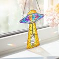 thumbnail image 4 of ViciArt UFO Stained Glass Suncatcher, Calico Cat Abduction Ornament, Funny Hanging Window Decor, Rainbow Light Catcher for Cat Lovers, 4 of 4