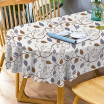 Oval Tablecloth Brown Leaf Tablecloth, Modern Plaid Leaf Oval Tablecloth, Checkered Tablecloth, Indoor/Outdoor Waterproof Wrinkle Free Durable Gingham Tablecloth for Oval Tables 54 X 72 in