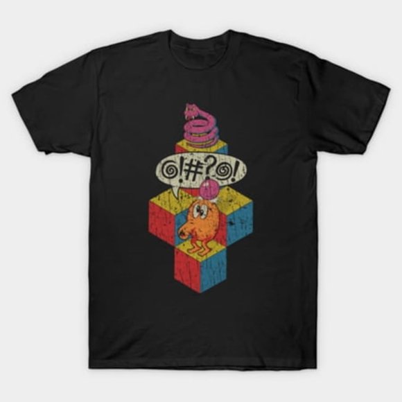 T-Shirt Unisexe Style Rétro Qbert Classique des Années 70 Arcade Jeu Vidéo Gamer Art, Tailles jusqu'à 3TG