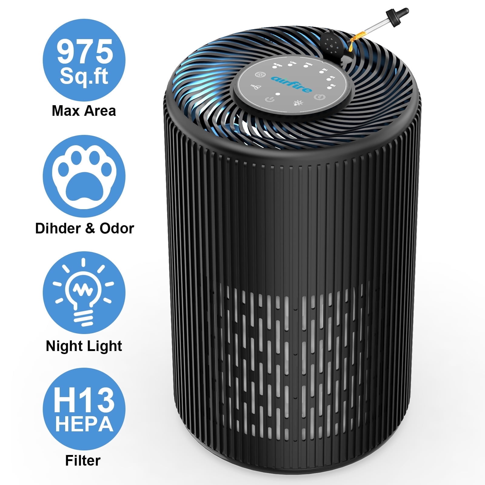 AIRFIRE HEPA Air Purifier for Home up to 1950 Sq.ft / 2 Hours, Air Purifiers for Allergies and Asthma, Bedroom, Pet Dander&Odor, Dust, Pollen, Wildfire/Smoke, Model AP201, Black, 2026 New