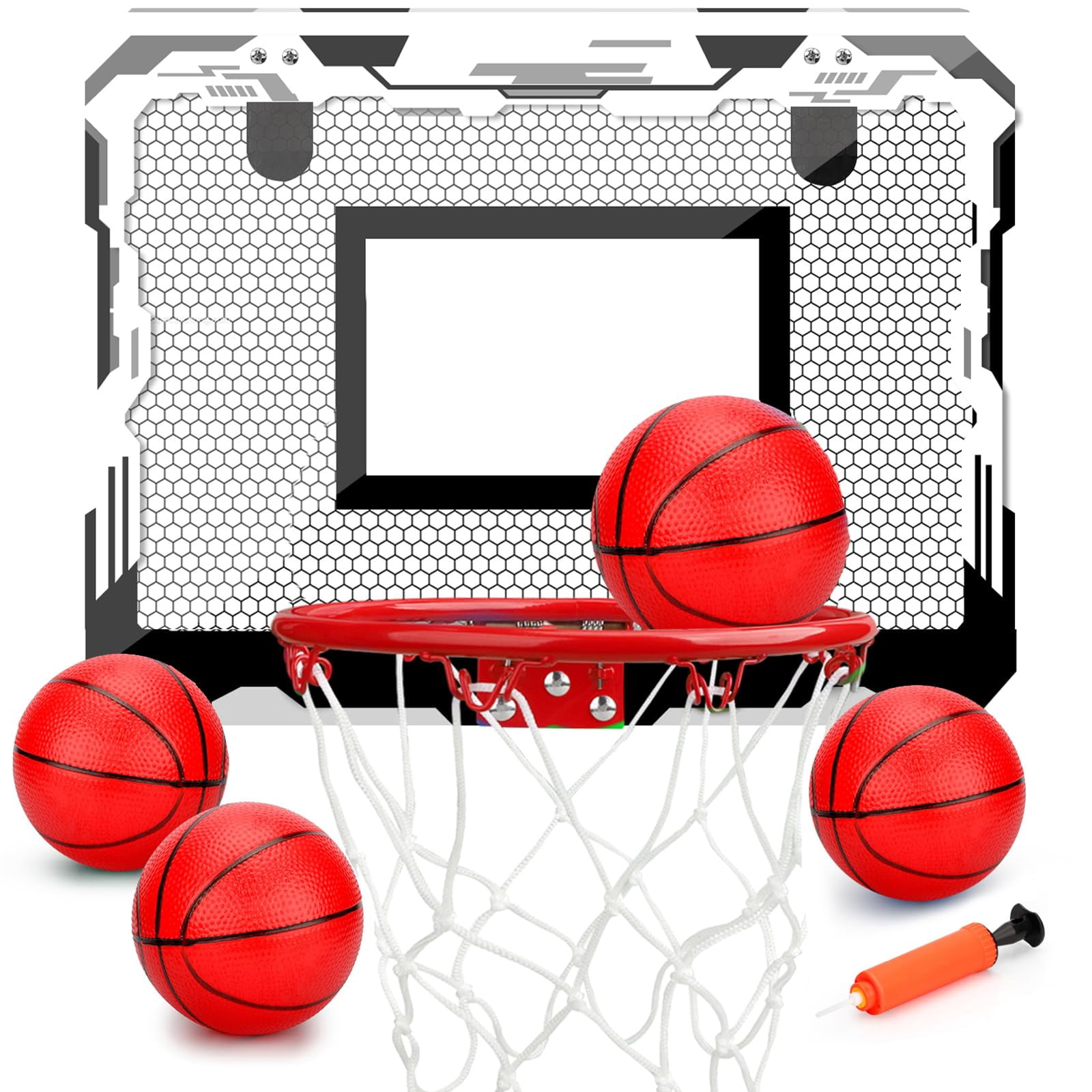 Indoor Over Door Mini Basketball Hoop Set for Kids Adults, Upgrade Wall Mount Basketball Hoop for Wall with Large Dunk Rim, Room Basketball Hoops Game with 4 Small 6" Balls Gift for B
