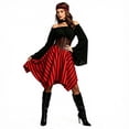 thumbnail image 3 of Fortwear Women Pirate Costume 4-Piece Set, Off Shoulder Bell Sleeve Top, Striped Irregular Skirt, Corset Waistband & Headband, Halloween Cosplay Outfit, 3 of 9