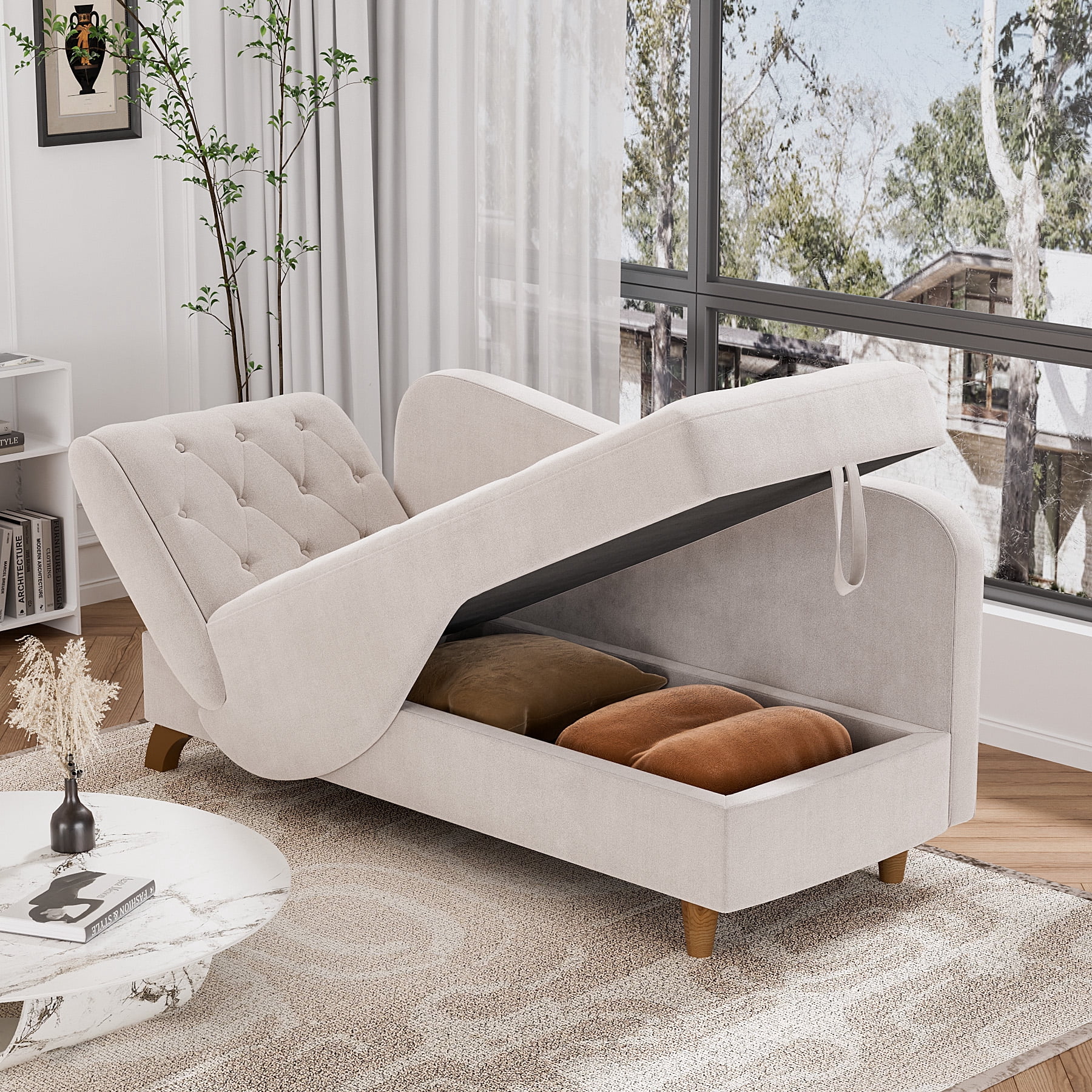 Wiilayok Chaise Lounge Chair Indoor Furniture with Storage Pillow,Adjustable Recling Sleeper Sofa Lounge Chair,Velvet Futon Sofa Couch Bed for Living Room Bedroom,Gray
