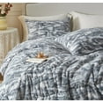thumbnail image 5 of Wajade Faux Fur Comforter Set Queen Size, 3 Pieces Ultra Soft Marbled Blue Gray Fluffy Comforter Set Marble Print Furry Bedding Set for All Seasons, 1 Plush Comforter Set+2 Pillow Covers, 5 of 6