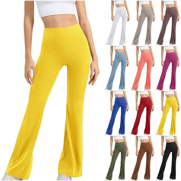 CFLVAEK Flared Yoga Pants for Women Casual High Waisted Tummy Control Bootcut Leggings Solid Color Breathable Bell Bottom Running Workout Leggings 2025 Blue L