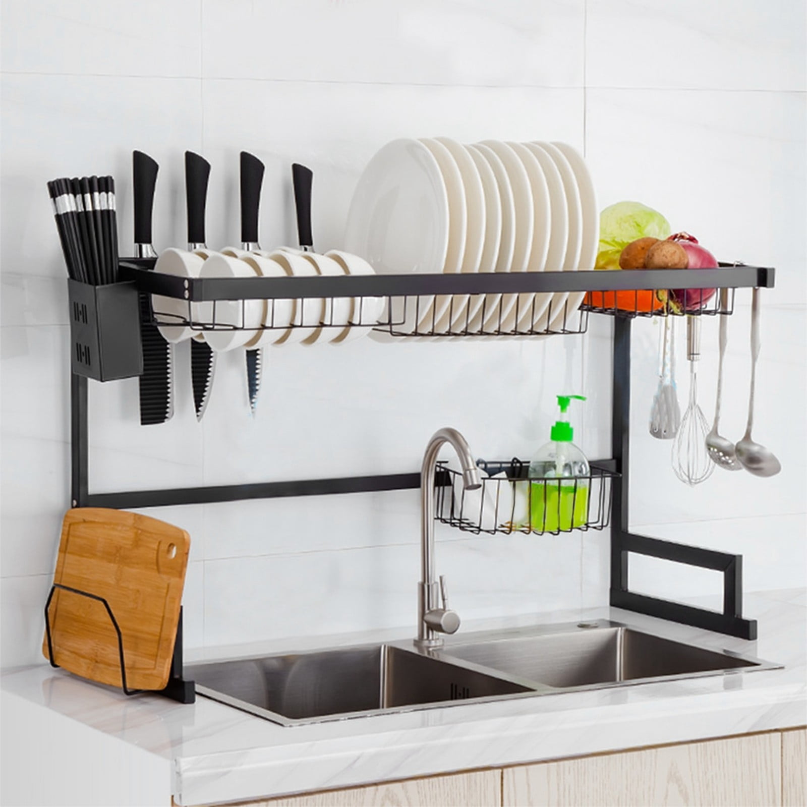 Details about   Over Sink Dish Drainer Drying Rack Shelf Stainless Steel Kitchen Cutlery Holder 