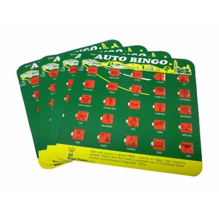 Green Auto Backseat Bingo Pack of 4 Bingo Cards Great For Family Vactions Car Rides and Road