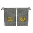 thumbnail image 1 of Monogrammed Hand Towel, Personalized Gift, 16 x 30 Inches - Gold Letter Embroidered with Wreath Design on Gray Towel - Extra Absorbent - 100% Turkish Cotton - Soft Terry Finish - Initial Q, 1 of 1