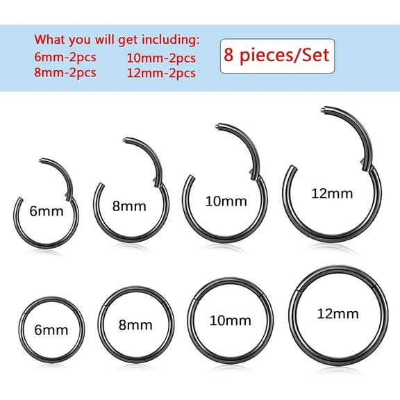 GHRTGR-Nose Rings Hoops Set Titanium Surgical Stainless Steel Septum Ring Cute Cartilage Piercing Rings Cute Thin Lip Ring 18g 16g Silver Black Gold Color