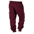 thumbnail image 4 of Mens Cargo Sweatpants Heavyweight Elastic Waist Pants with Pockets Baggy Drawstring Jogger Pants Wine S, 4 of 8