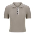 thumbnail image 5 of Womens Tops, Women's Knitted Button Up Golf Shirts Short Sleeve Slim Fit Pullover Sweaters Trendy Casual 2026 Lapel Tee Shirts Khaki L, 5 of 7