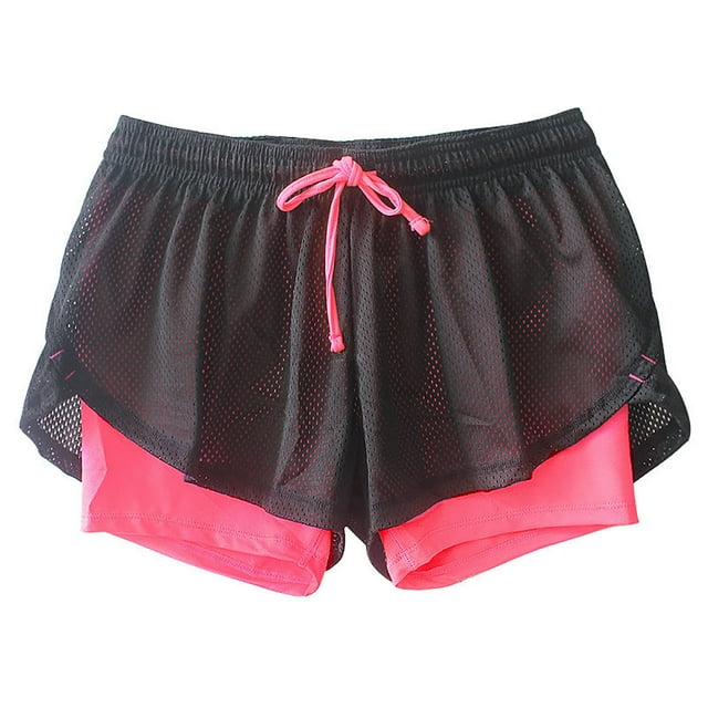 cfhntfmh Gym Shorts for Women Mesh Double Layer Workout Shorts Trendy Drawstring Waist Sports Short Summer Gym Yoga Short Pants