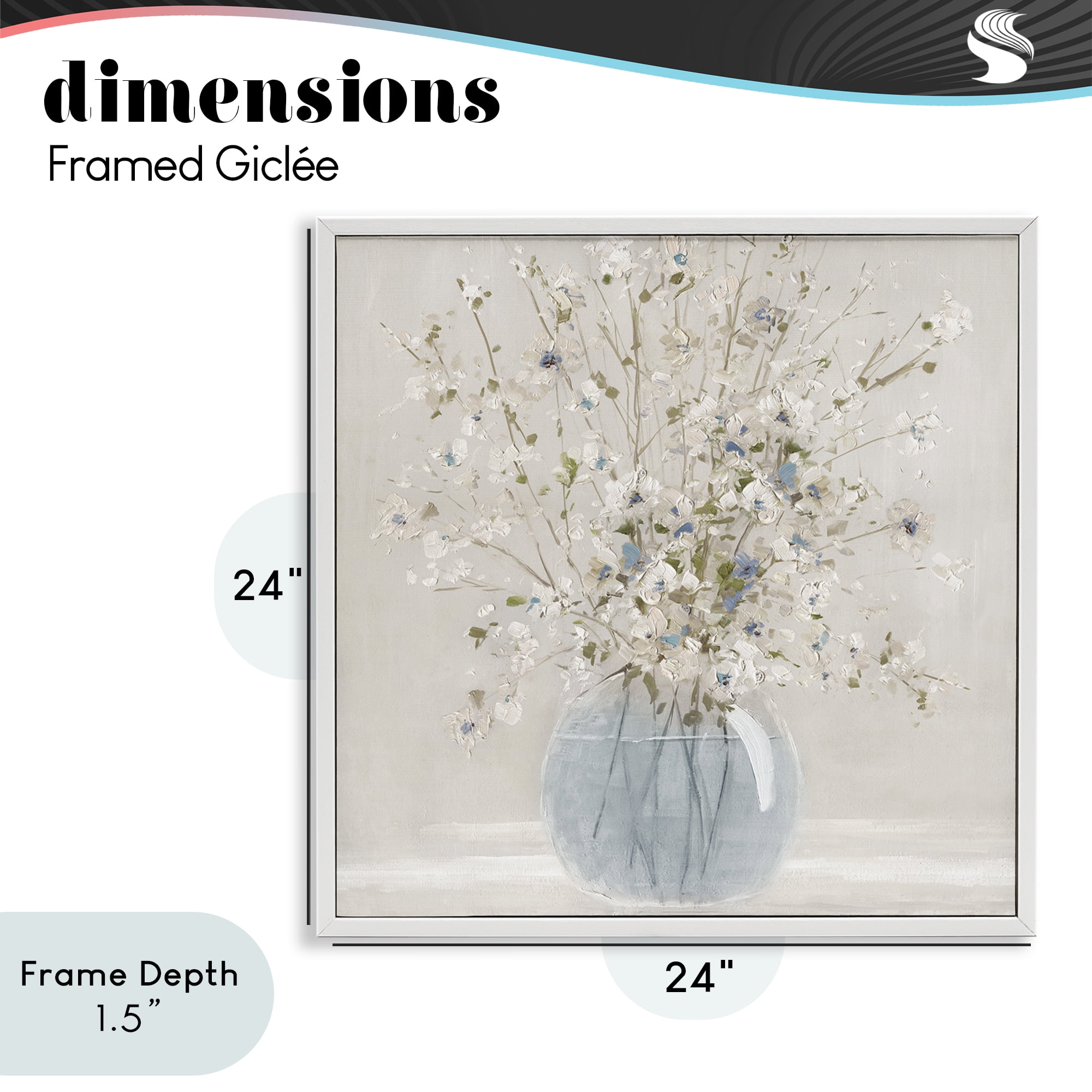 Stupell Industries Subtle Glass Vase Bouquet White Framed Giclee Art, design by Carol Robinson