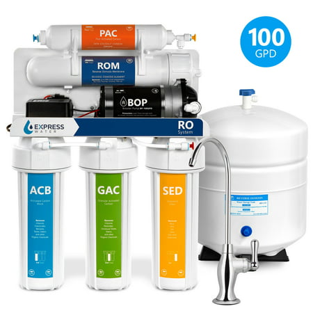 Express Water 5 Stage Reverse Osmosis Drinking Water Undersink Filtration System Plus RO Booster Pump - 100 GPD Membrane Capacity,