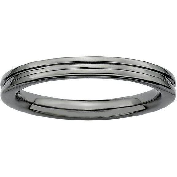 Sterling Silver Black-Plated Grooved Ring