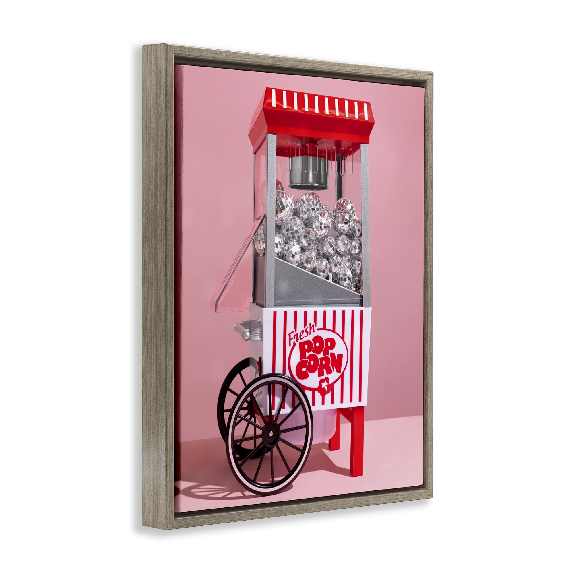 Stupell Industries Movie Popcorn with Disco Balls Brown Framed Floater Canvas Wall Art, design by LISH Creative