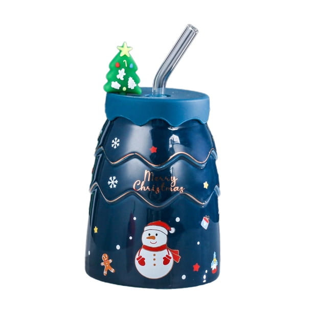 Taza de té de cerámica Zulema en forma de árbol de Navidad azul