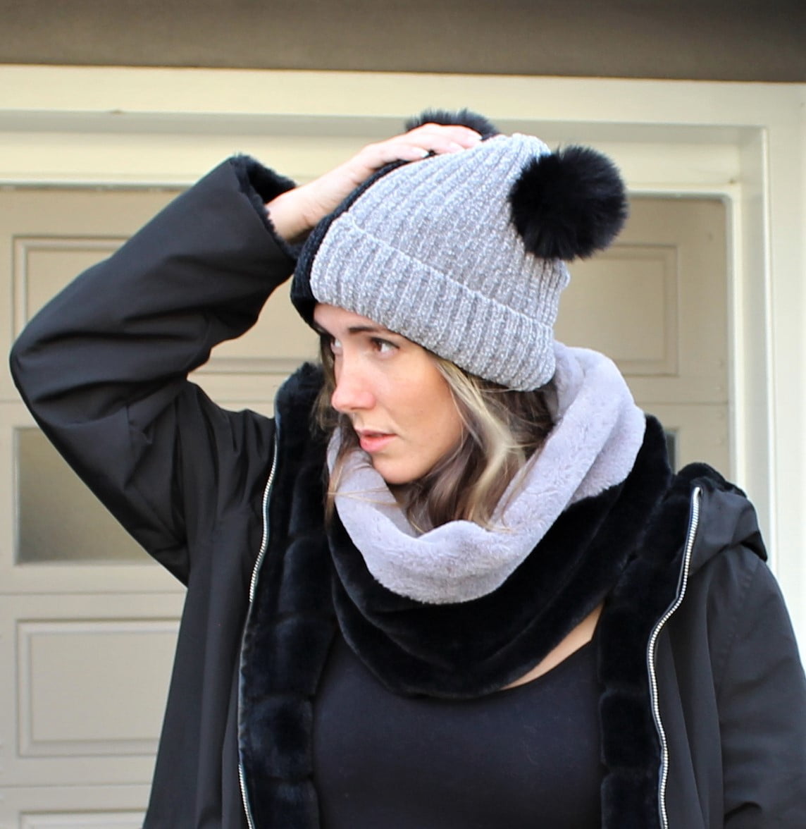 pom pom beanie double