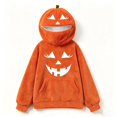 thumbnail image 3 of HCYSFG Girls Halloween Hoodies Pumpkin Face Design Zipper Hood Long Sleeve Loose Kangaroo Pocket Sweatshirt Fall Winter Party Pullover, 3 of 3