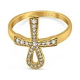 thumbnail image 3 of Cross Ankh Eternity Ring Round Yellow Tone CZ 925 Sterling Silver Size 6, 3 of 6
