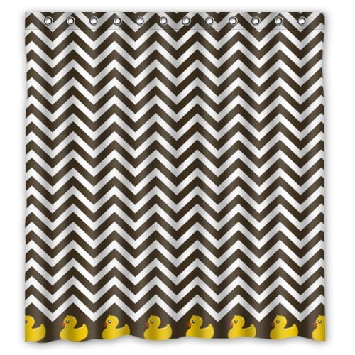 YUSDECOR Brown White Chevron Duck Waterproof Shower Curtain Set with Hooks Bathroom Accessories Size 66x72 inches