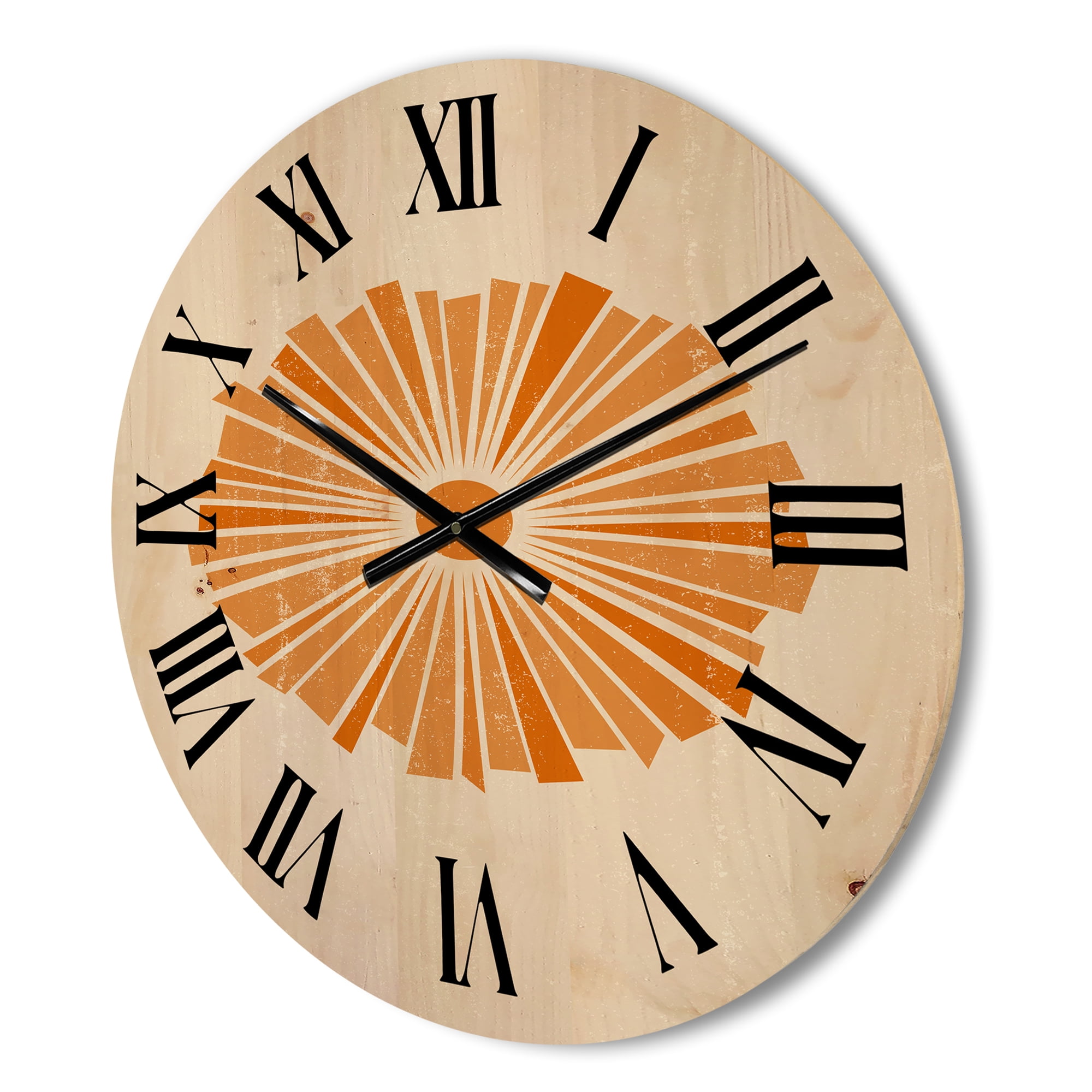 Designart 'Orange Radiant Sun I' Modern Wood Wall Clock