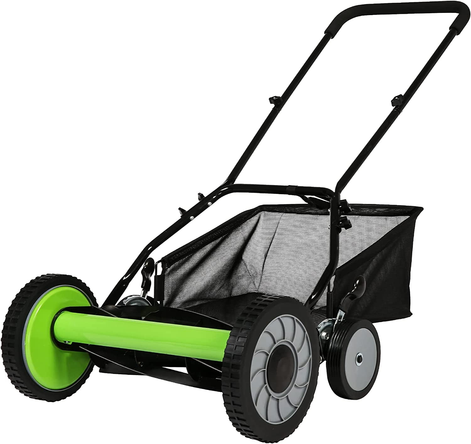 16Inch 5Blade Manual Reel Lawn Mower for Large Yards, with Adjustable Height and Grass Catcher