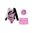 thumbnail image 3 of iefiel Costume de Gymnastique pour Filles Manches Longues Col Rond Justaucorps avec Shorts et Couvre-Chef Rose 16, 3 of 5