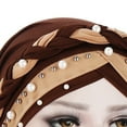 thumbnail image 5 of Visland Women Turban African Pattern Braided Dual Color Faux Pearl Decor Headwrap Sleep Beanie Pre-Tied Bonnet Elastic Knot Cap, 5 of 6