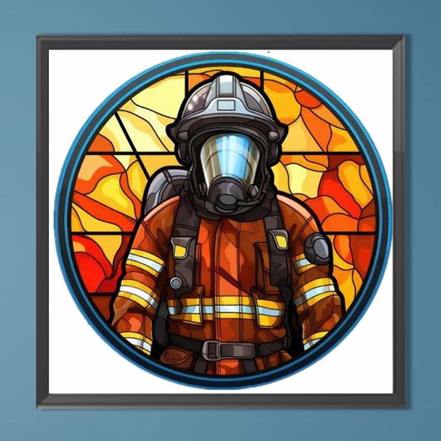 Pintura de diamante 5D DIY taladro redondo completo letrero redondo Kit de decoración de bombero 40x40cm