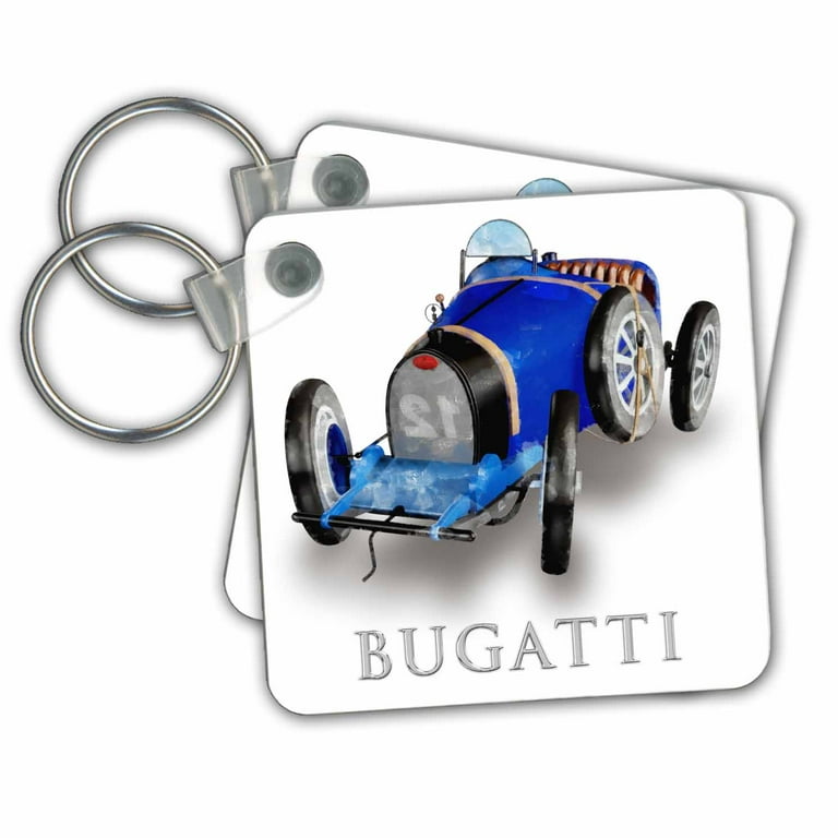 3dRose Classic Bugatti Racing Car Key Chains 2.25 by 2.25 inch