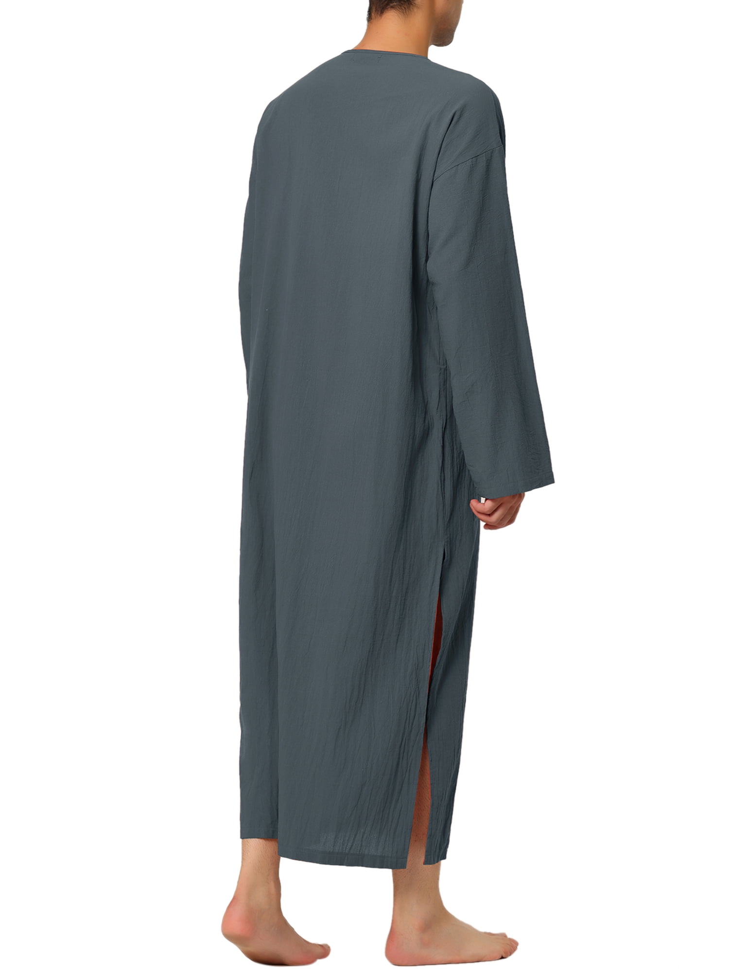 Unique Bargains Men's Nightshirt Cotton Sleep Shirt Side Split Long Nightgown L Gray