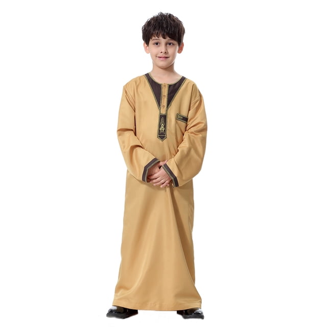 WEAIXIMIUNG T-Shirts Noirs Garçons Milieu Robes de Mode Pure Longs Pardessus Thobe Blouse Confortable