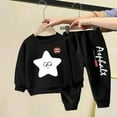 thumbnail image 3 of Toddler Tracksuit Girl 4T 2 Piece Kids Fall Casual Loose Outfits Cute Print Crewneck Sweatshirt Joggers Sweatpants 3-8T, Black, 4 Years, 3 of 3