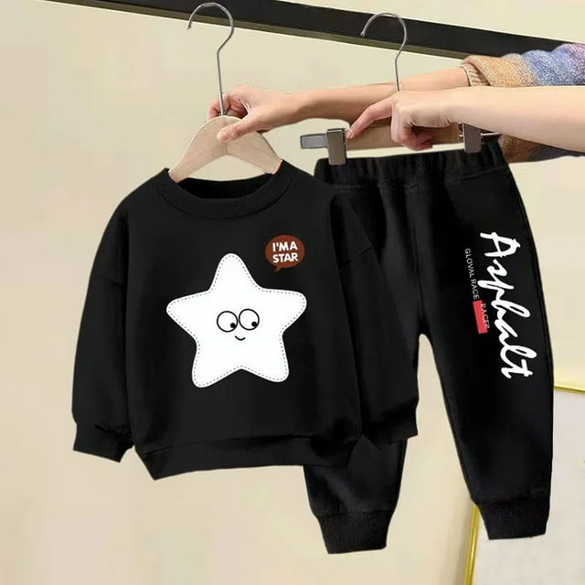 Cowsor Kids' Velvet Hoodie & Pants Set – Solid/Multi-Color Winter Casual (3-9Y)