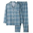 thumbnail image 2 of Pajamas for Men Set Plaid Home Wear Cardigan Long Sleeve Collared Top And Loose Pants Sleep Pajama Loungewear Sleepwear 2 Piece Pj with Pockets, 2 of 3