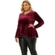 thumbnail image 4 of Tops de terciopelo peplum de manlarcon cuello en V y dobladillo de tulipán de talgrande pamujer borgo4X, 4 of 7