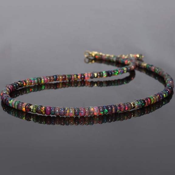 Natural fire Black opal beaded Necklace for women, Handmade Opal beaded Necklace